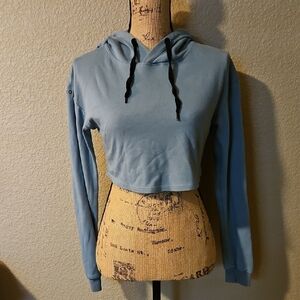 Blue Gray Cropped Hoodie Sweatshirt with Long Sleeves